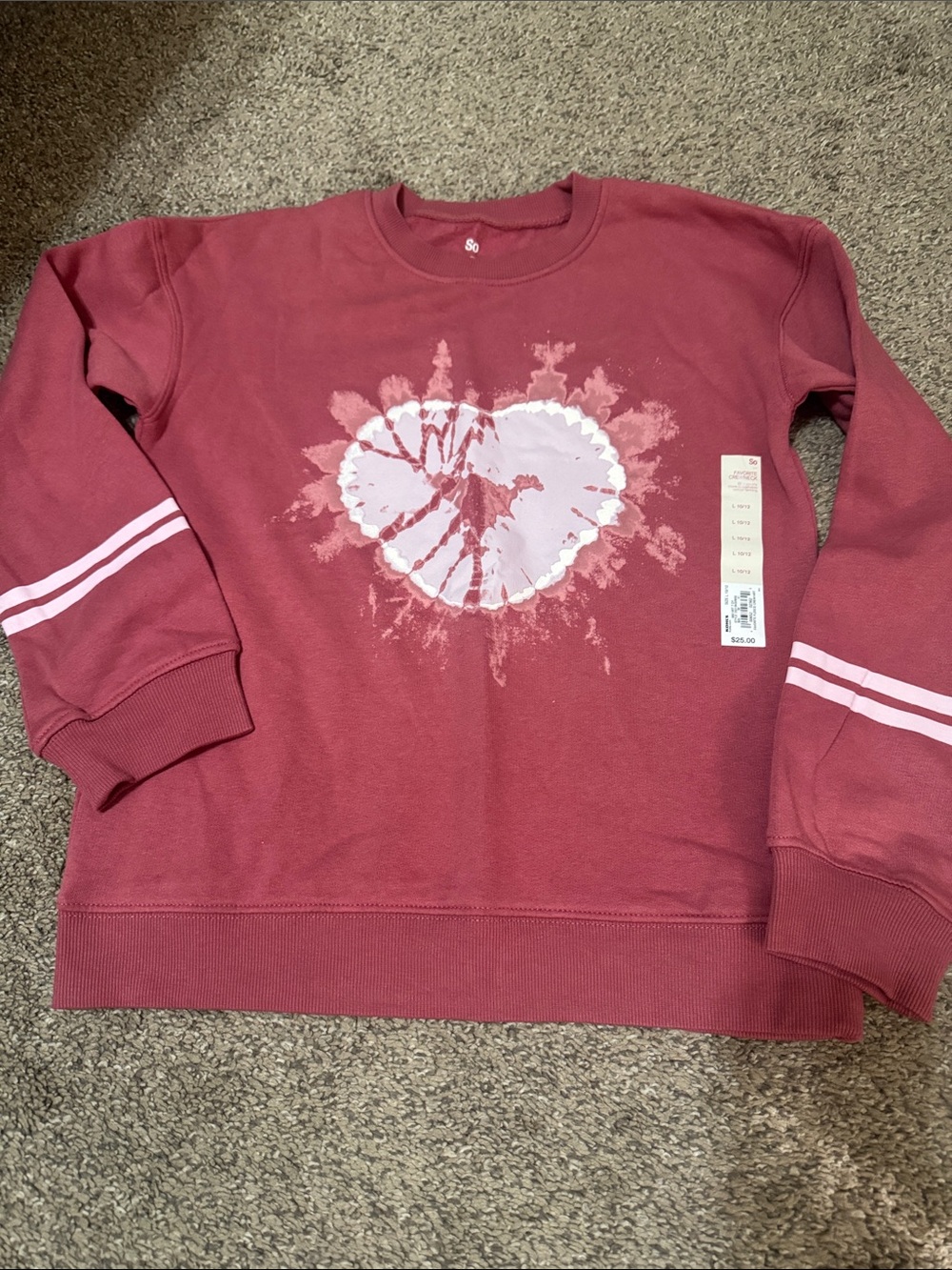 NWT SO Tie-Dye Heart Sweatshirt